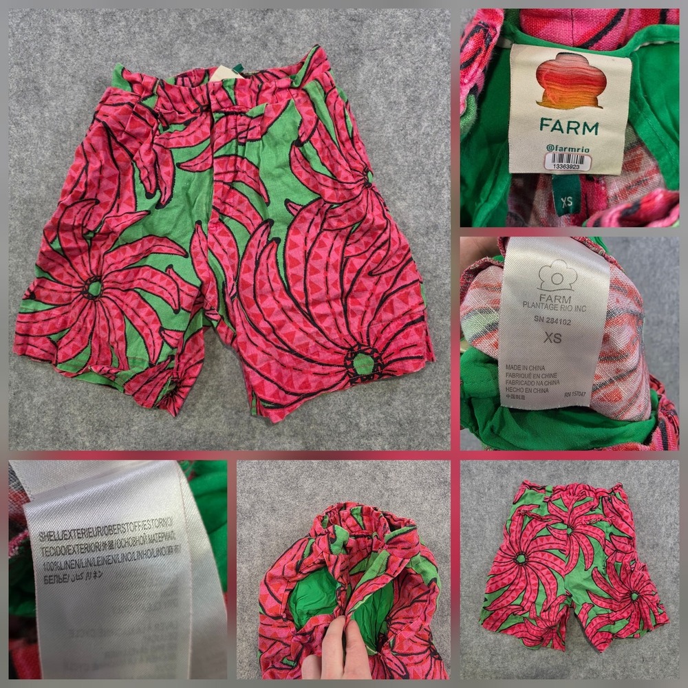 Farm Rio Shorts Womens XS Pink Floral Linen‎ Lined Tropical High Rise Chino
